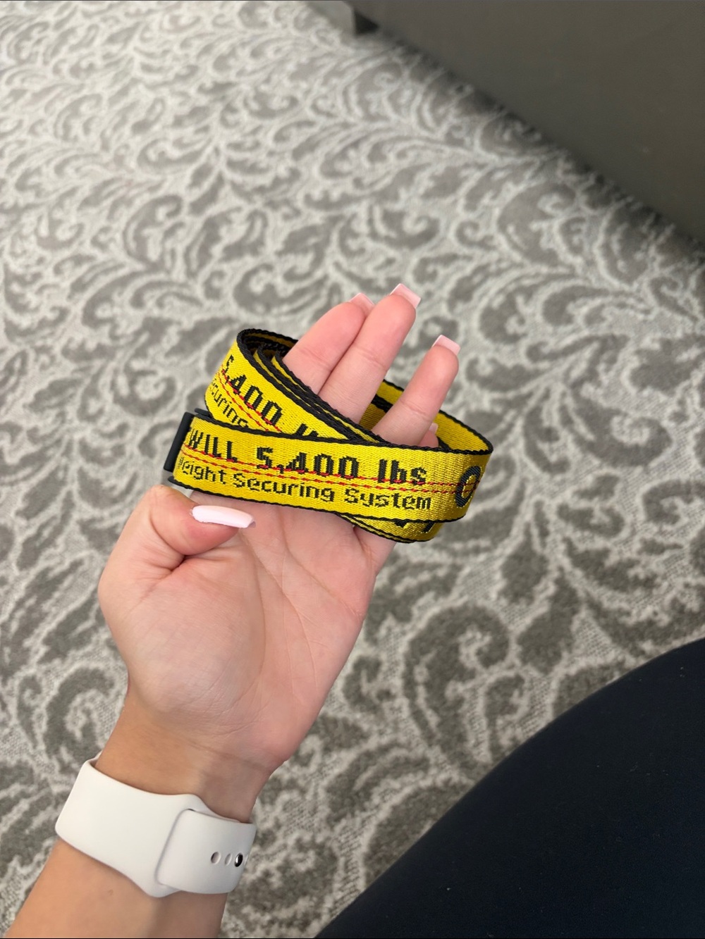 Off-White Yellow Industrial Belt with Black Text
